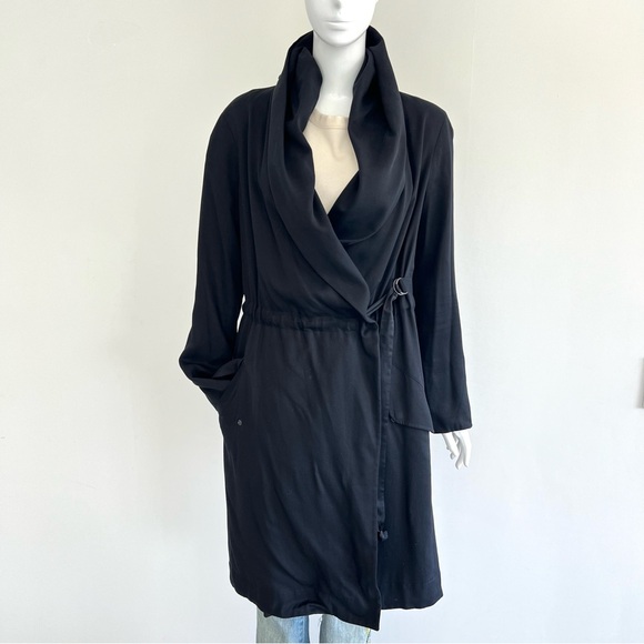 ALL SAINTS Pelya Black Draped Wrap Hoodie Long Sleeves Trench Coat Jacket Sz 4 - Picture 2 of 16